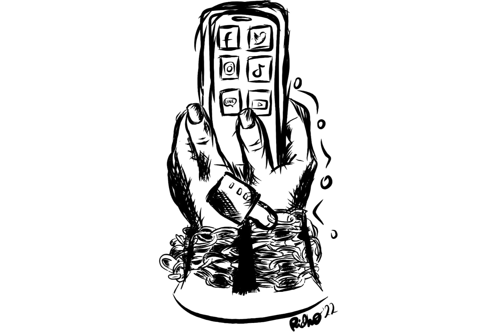 Ilustrasi terjerat tali gembala media sosial.