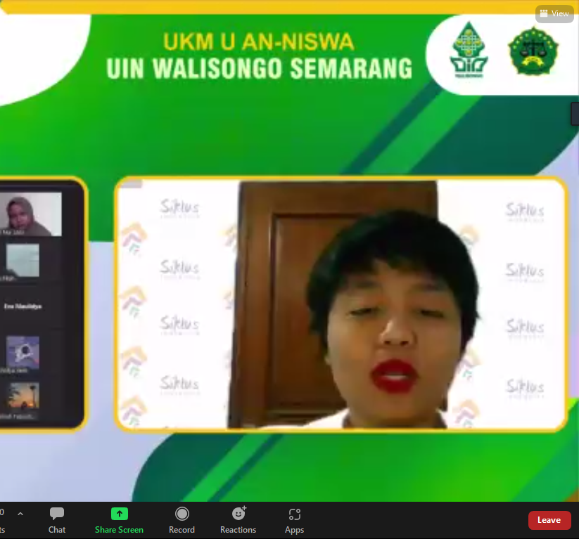 Febryanti Putri Khatulistiwa dalam Webinar Kesetaraan Gender UKM An-Niswa
