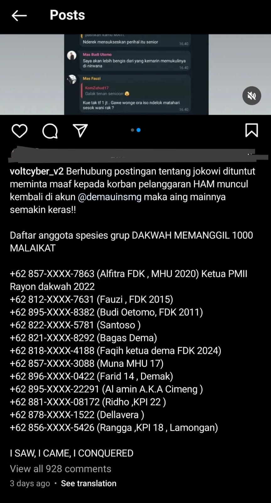 DEMA UIN Walisongo, DEMA-U, Kronologi konflik DEMA UIN Walisongo, Intimidasi DEMA-U UIN Walisongo, UIN Walisongo