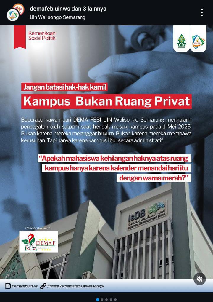 dema febi, dema febi uin walisongo, larangan masuk kampus, satpam kampus, uin walisongo