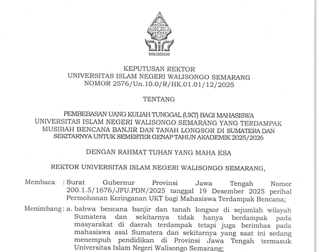 uin walisongo, ukt uin walisongo, ukt semester genap, informasi ukt, banjir sumatera